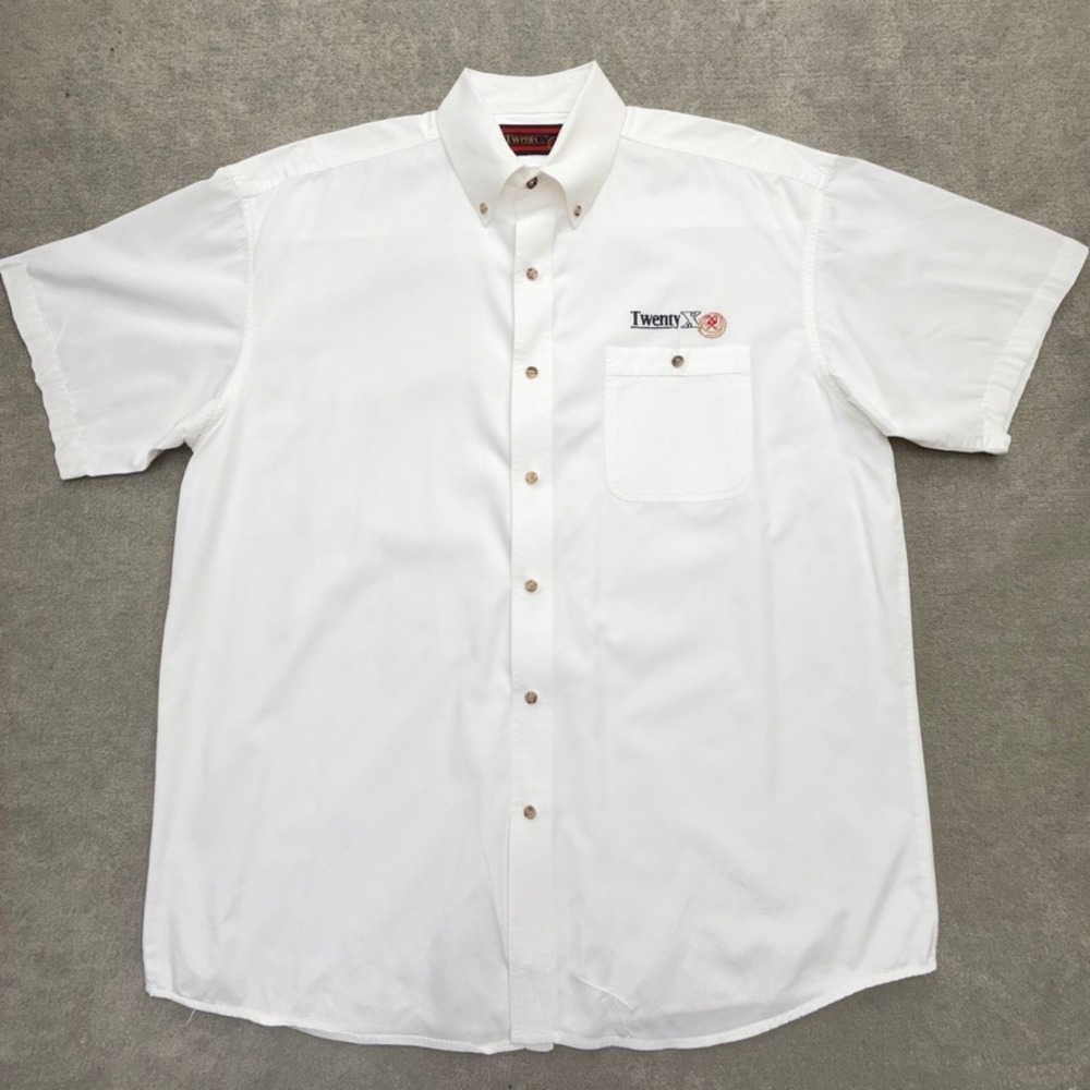 Wrangler Twenty X Mens White Short Sleeve Western Button Down Shirt XL Logo